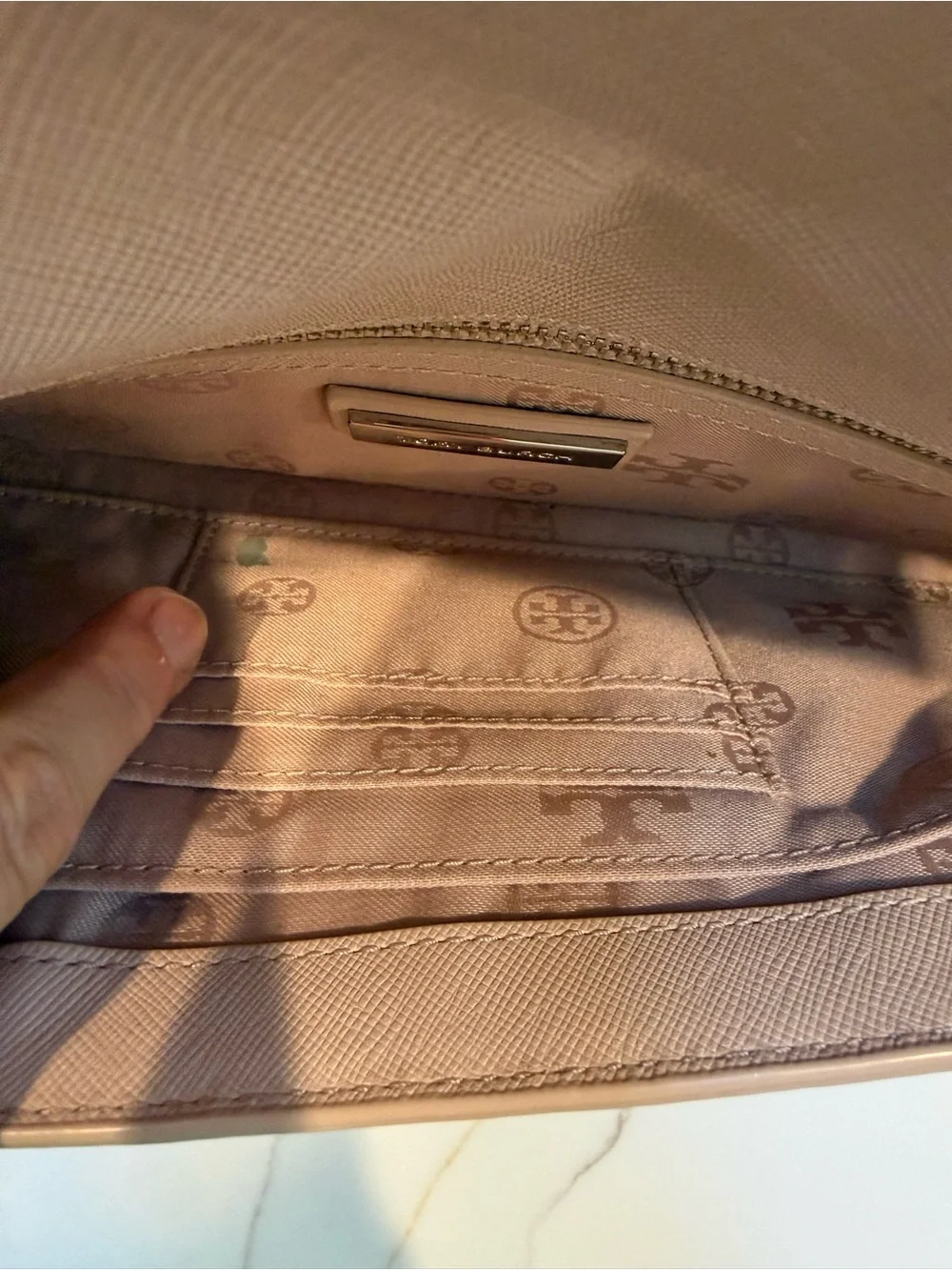 Tory Burch Light Pink Saffiano Leather Clutch